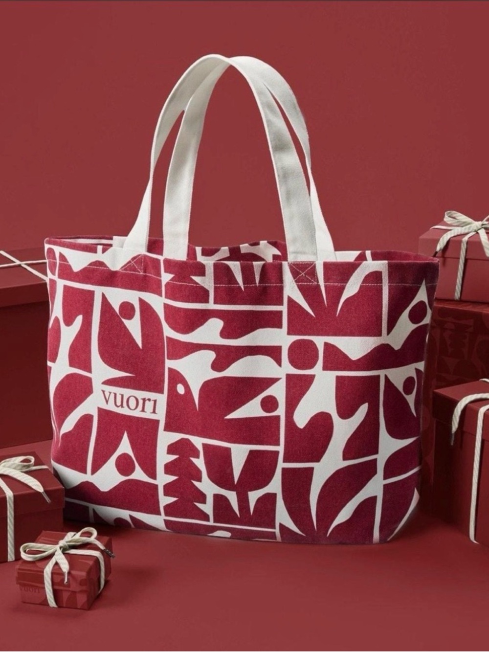 Vuori Red & White Canvas Tote